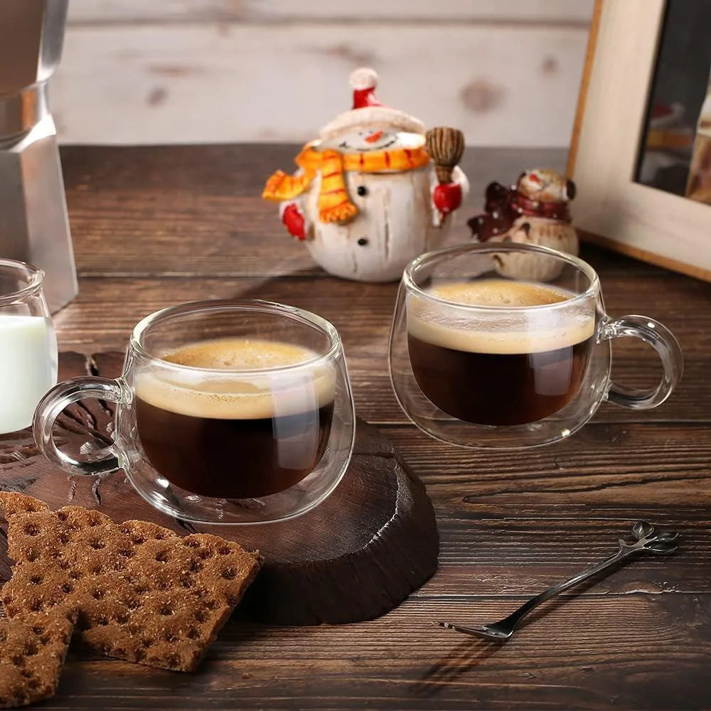 Double Wall Glass Espresso Cup Set | 100ml & 200ml