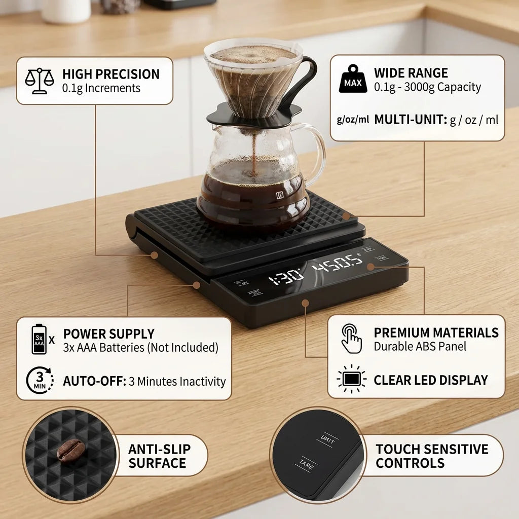 Barista Precision Coffee Scale | 3kg | Timer & LCD Display