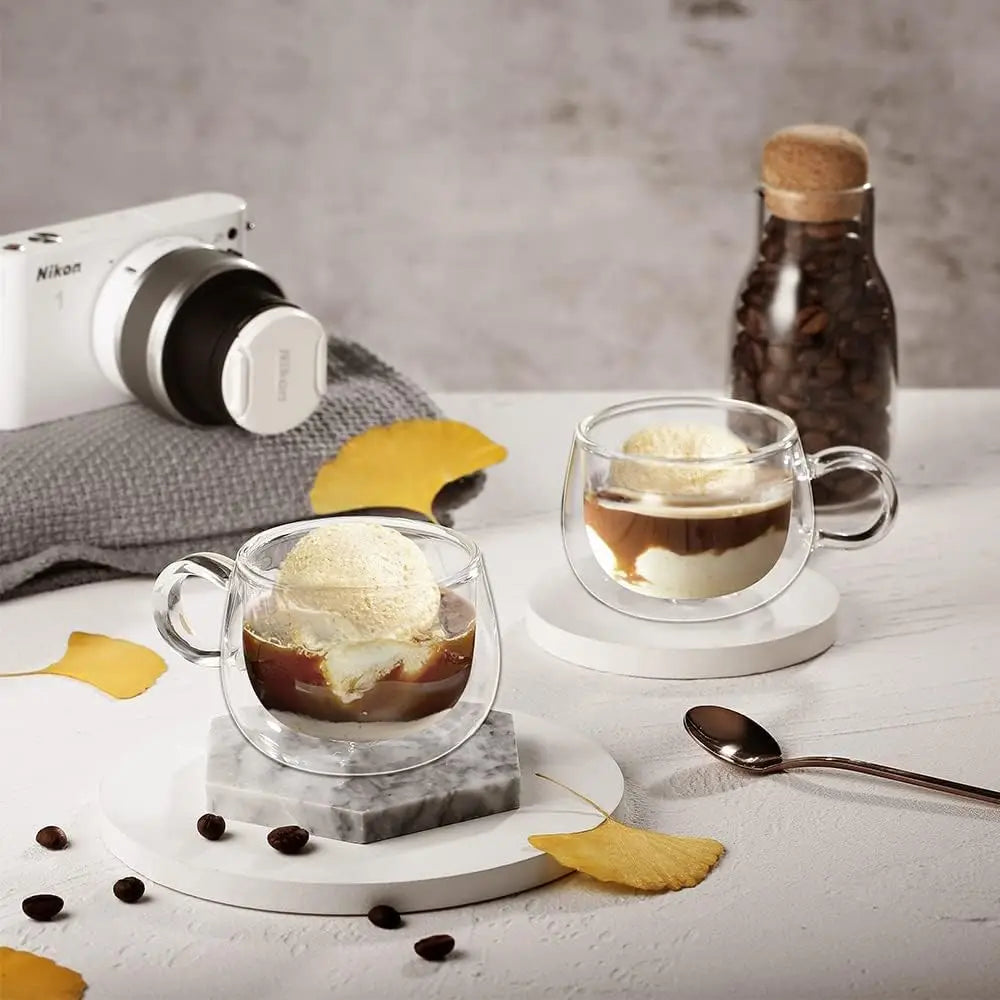 Double Wall Glass Espresso Cup Set | 100ml & 200ml